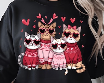 Valentine Cats PNG, Heart Sunglasses, Cat Lover Digital Art (Digital Download)