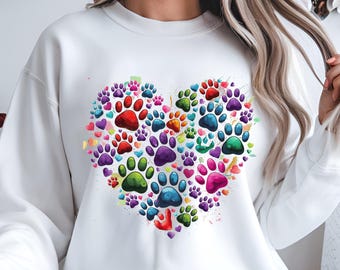 Colorful Paw Print Heart PNG: Dog Mom T-Shirt Design (Digital Download)