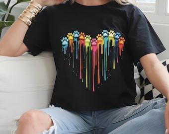 Colorful Paw Print Heart PNG: Dog Mom T-Shirt Design (Digital Download)