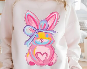 Retro Easter Bunny PNG: Brush Stroke Bow Design (Digital Download)