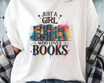 Book Lover Girl PNG: Retro Trendy T-Shirt Design (Digital Download)