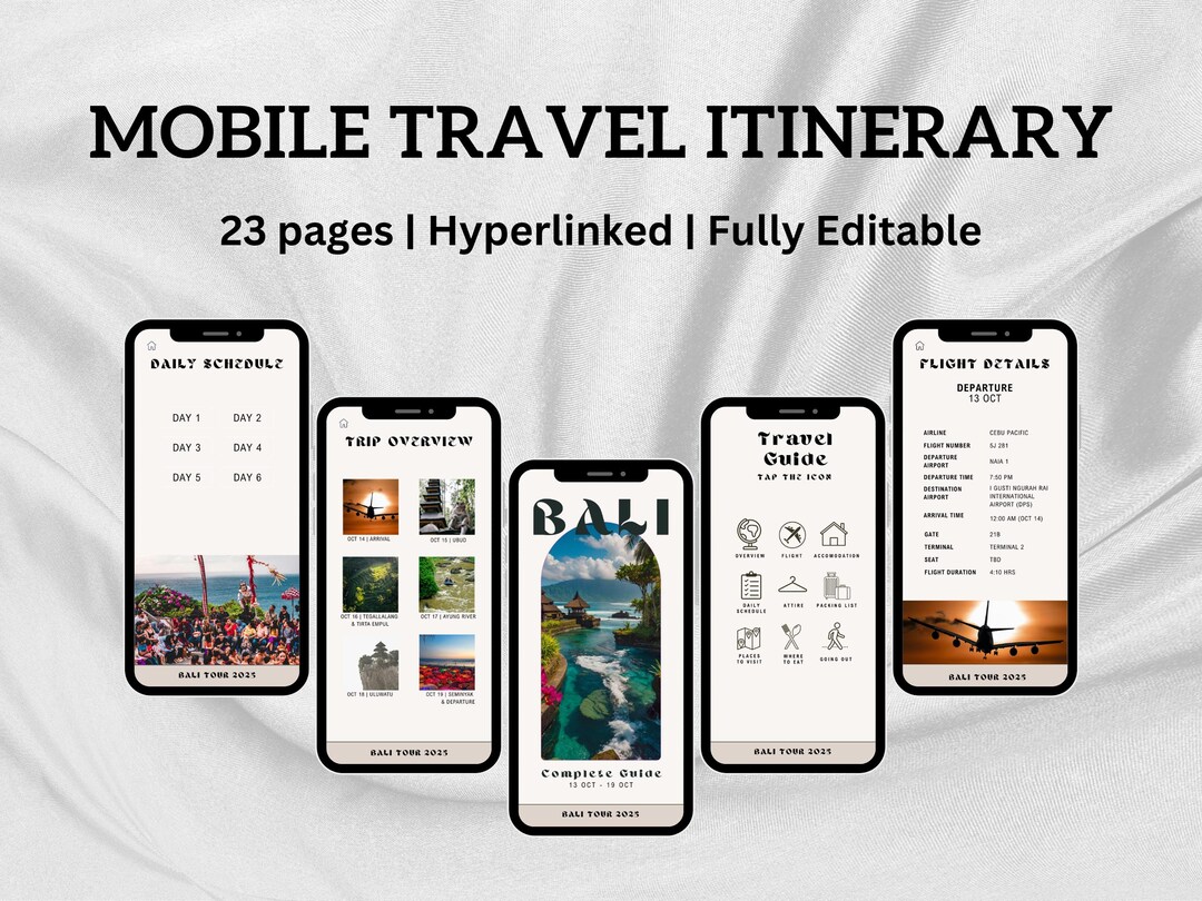 Mobile Travel Itinerary Template, Editable Vacation Planner, Digital ...