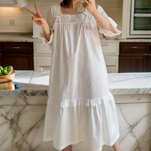 Women Poplin Cotton Sleepwear Nightgown Victorian Style