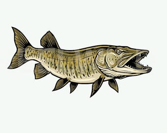 Muskie Fisch SVG PNG JPG | Musky Fischen Logo | Raubfisch Clipart | Angeln T-Shirt Design | Vektor Fisch | Angler Digitaler Download