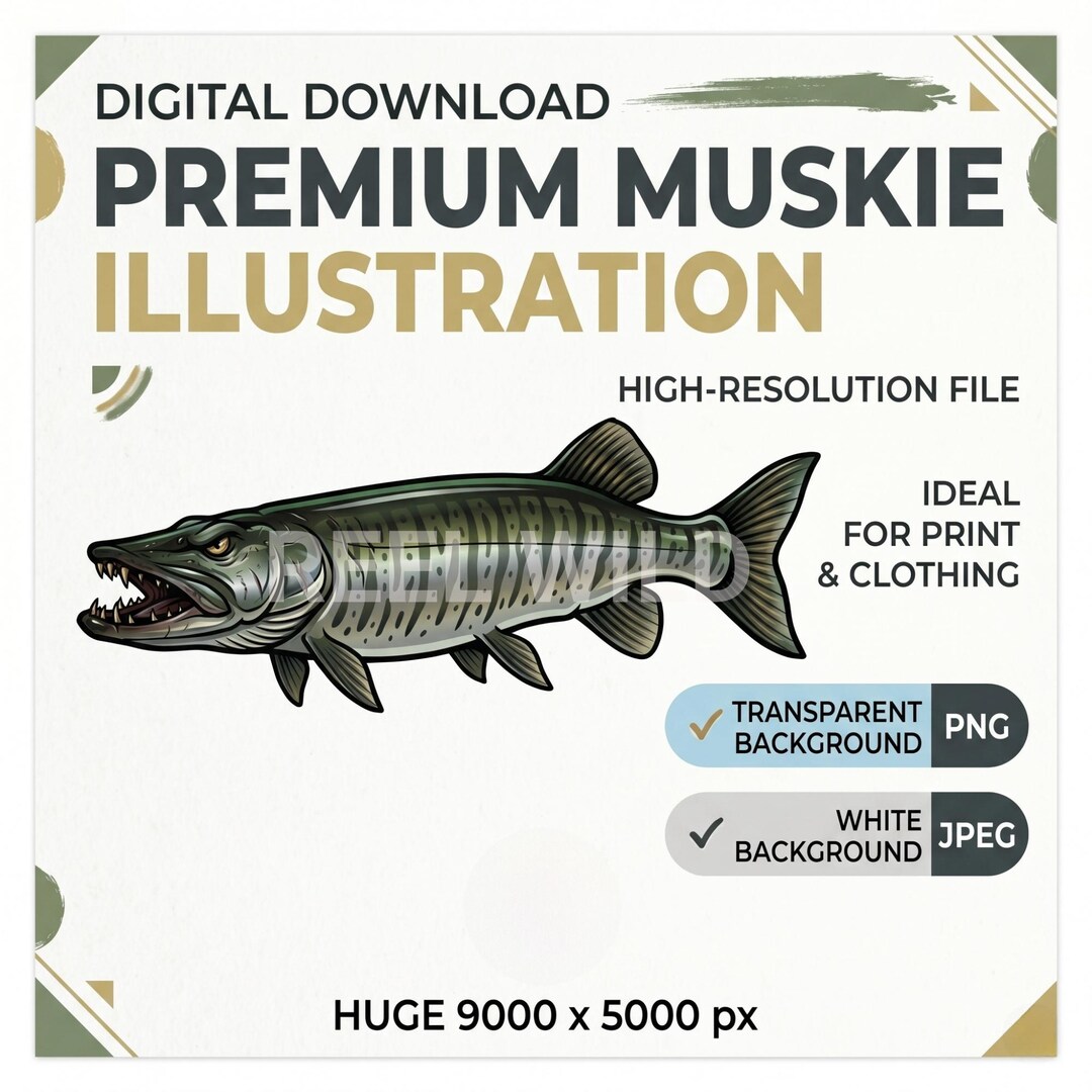 Muskie Fish PNG JPEG| Aggressive Musky Fishing Clipart | Vector Style ...