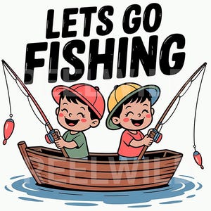 Allons à la pêche - Lot de cliparts de pêche pour enfants mignons | Style dessin animé rétro | Téléchargement numérique PNG