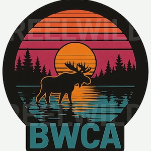 Retro BWCA Moose Sunset PNG | Boundary Waters Canoe Area Digital Download
