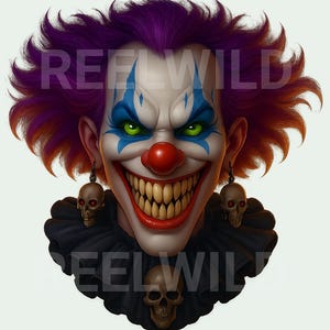 Cara de payaso malvado aterradora PNG – Descarga digital de terror de Halloween