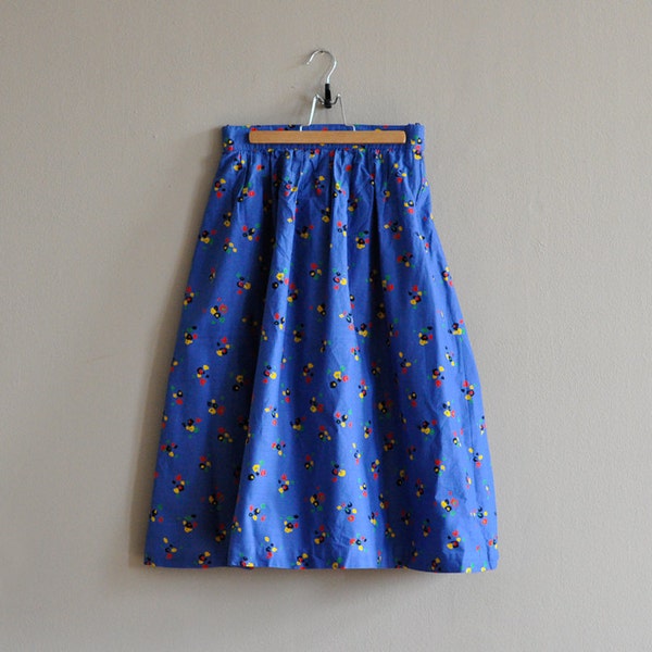 bright blue midi skirt / floral print / full skirt