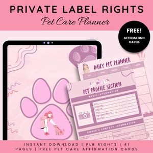 Planejador de cuidados com animais de estimação PLR, planejador de cuidados com animais, cuidados com gatos, cuidados com cães, planejador digital