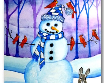 Winter Wonder Rabbit- Decorating SnowMan Birds - BiHrLe Art Print wd110