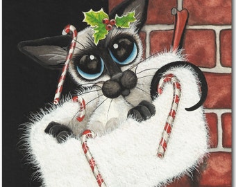Chat siamois - Bas de Noël - Tirage d’art par Bihrle ck327