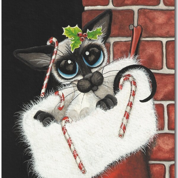 « Chat siamois - bas de Noël - Impression d'art par Bihrle ck327