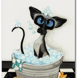 Siamese Cat Bath Bubbles Bath Decor - Art Prints by Bihrle ck351