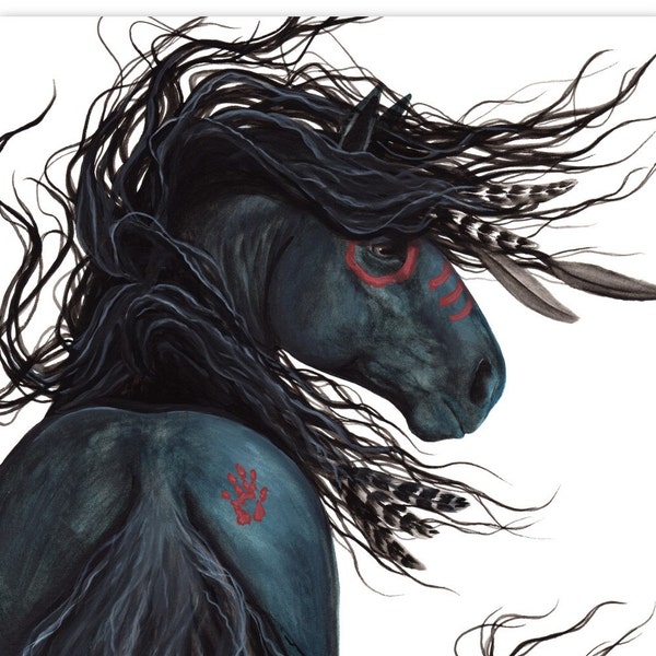 Majestic Black Stallion Native American Spirit Horse ArT-  Giclee Print by Bihrle mm135