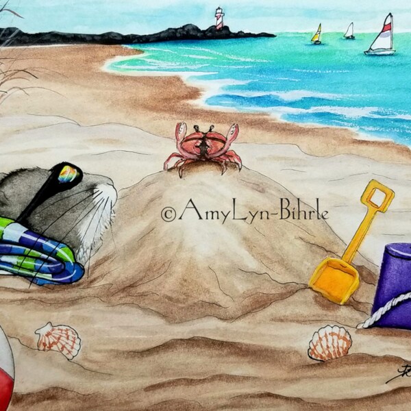 Hamster Beach Sand Tropical Relaxation Sailboats Crab - Pet Art Prints by Bihrle cc434