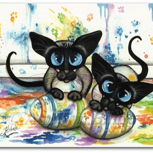 Siamese Cat Double Trouble Easter Egg Painting Art Print by Bihrle ck409 image 1