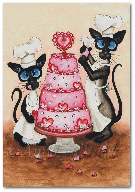 Siamese Cat Baking Cake Pastry Chef - Art Print by Bihrle ck334