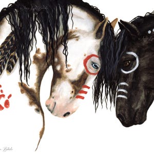 Majestic Horses Native Spirit Feathers Pinto War Paint - Fine ArT Prints from hand painted original by Bihrle mm134