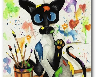 Siamese Creative Cat Artist Painting Artwork - Tirage d’art par Bihrle ck263
