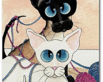 Siamese Cats Balls of Yarn -  Fine Art Print by AmyLyn Bihrle ck205