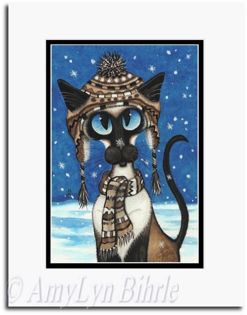 Siamese Cat Winter Snowflake Fun Christmas Holiday Art Prints by Bihrle ck320 image 2