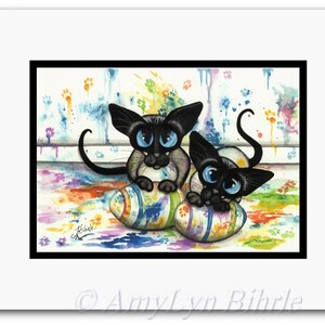 Siamese Cat Double Trouble Easter Egg Painting Art Print by Bihrle ck409 image 3