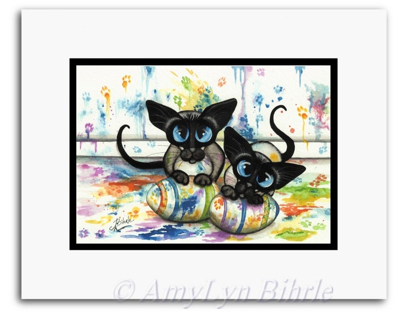 Siamese Cat Double Trouble Easter Egg Painting Art Print by Bihrle ck409 image 3