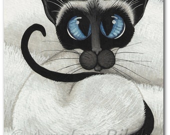 Siamese Cat Nap Pet Portrait ArT - Art Print or ACEO by Bihrle ck371
