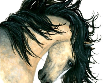 Save 25 - SALE - Full Price 195 - Majestic Horse DreamWalker Horse -  Buckskin 24x30 Inch Giclee Print by Bihrle mm162