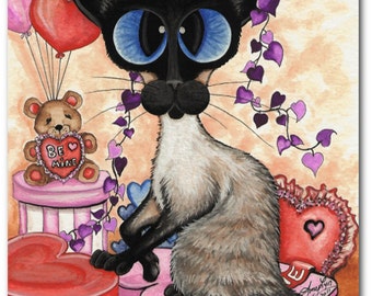 Siamese Cat Valentine Be Mine Hearts - Tirage d’art par Bihrle ck251