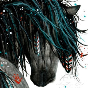 Majestic Painted Warrior Horse - Wild Spirit Horses Pony Fine Art Prints from hand painted originals by Bihrle mm155s