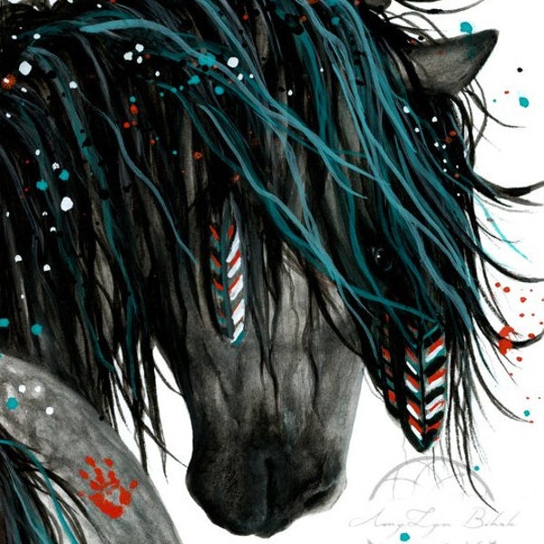 Majestic Painted Warrior Horse - Wild Spirit Horses Pony Fine Art Prints by Bihrle mm155s