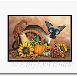 Siamese Cat Harvest Autumn Abundance Cornucopia - Sunflower Pumpkin Art Prints by Bihrle ck321 image 2