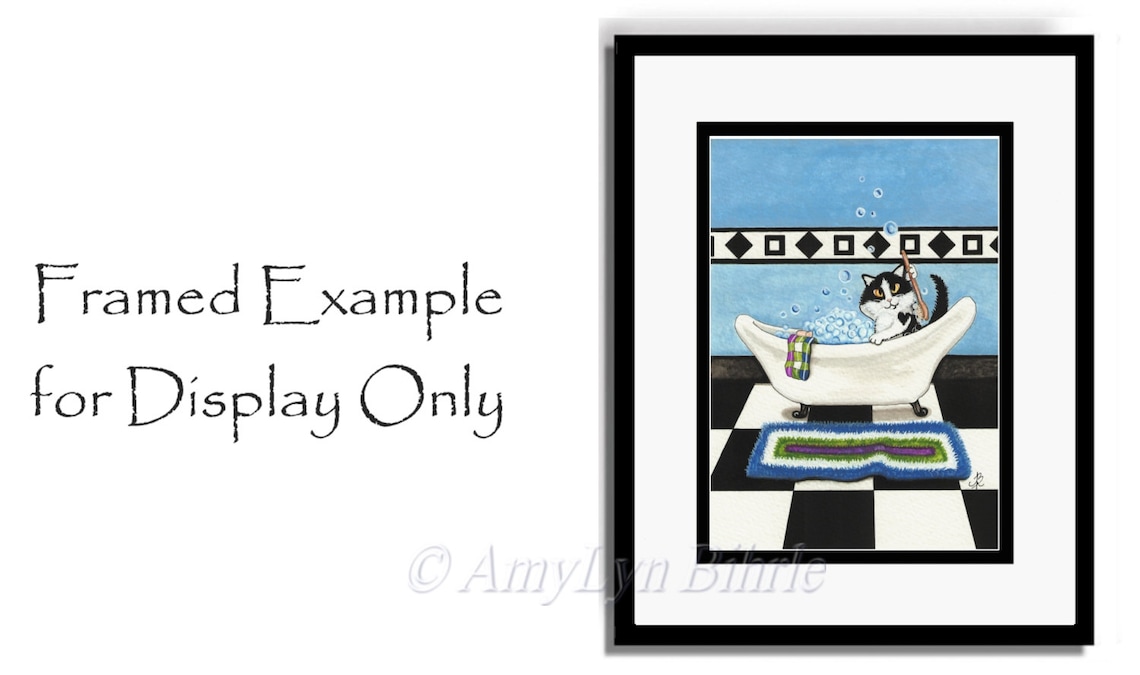 Tuxedo Cat Bathroom Bubbles Bath Decor Art Print by Bihrle Etsy