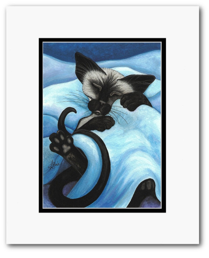 Siamese Cat Sleeping Peacefully Snuggle Pet ArT Art Print by Bihrle ck412 image 2