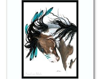 NEW Ready to Ship Hand Signed Gift Idea - Pinto Paint Horse Mustangs Wild Horses - Hand signed Dated Matted Art Print- Art by BiHrLe mm154