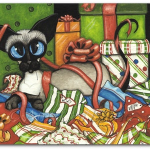 Siamese Cat Gift Wrap Ribbon Fun Art Prints by Bihrle ck388 image 1