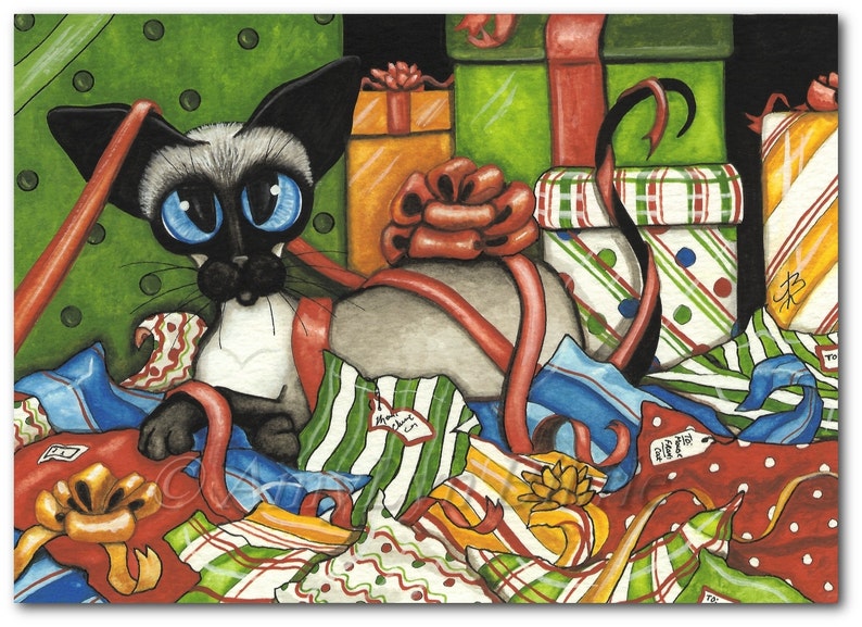 Siamese Cat Gift Wrap Ribbon Fun Art Prints by Bihrle ck388 image 1