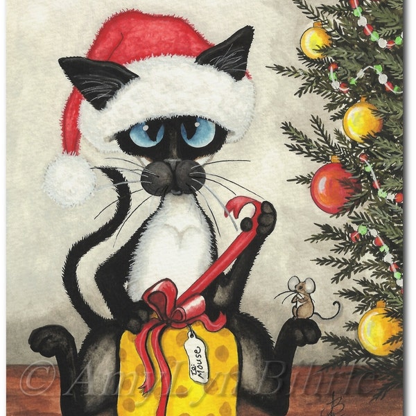 Impression d'art de Noël chat siamois : cadeau pour souris, décoration des Fêtes ck318