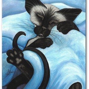 Siamese Cat Sleeping Peacefully Snuggle Pet ArT - Art Print by Bihrle ck412