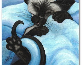 Siamkatze schläft friedlich Snuggle Pet ArT - Kunstdruck von Bihrle ck412