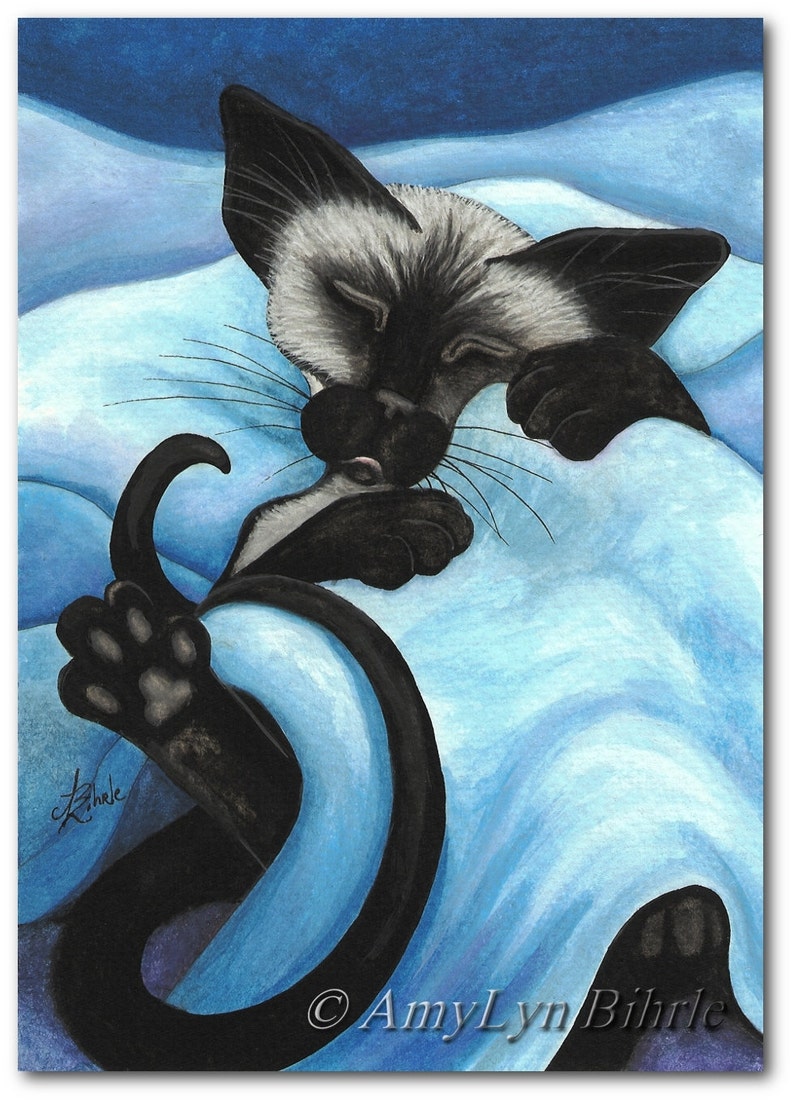 Siamese Cat Sleeping Peacefully Snuggle Pet ArT Art Print by Bihrle ck412 image 1