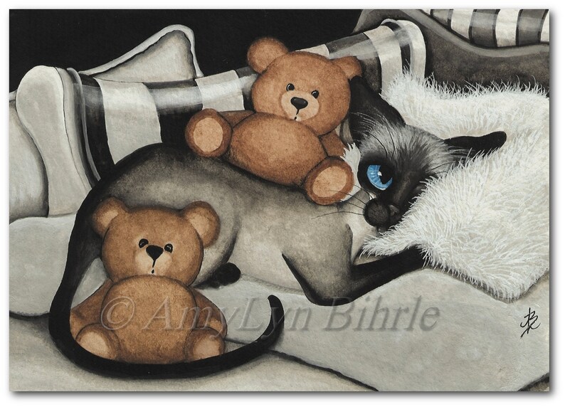 Siamese Cat Comfort Teddy Bears Art Prints /& by Bihrle ck347