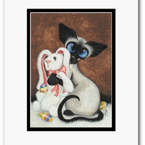 Siamese Cat Easter Bunny Hug Buddy Art Print by Bihrle ck402 image 2