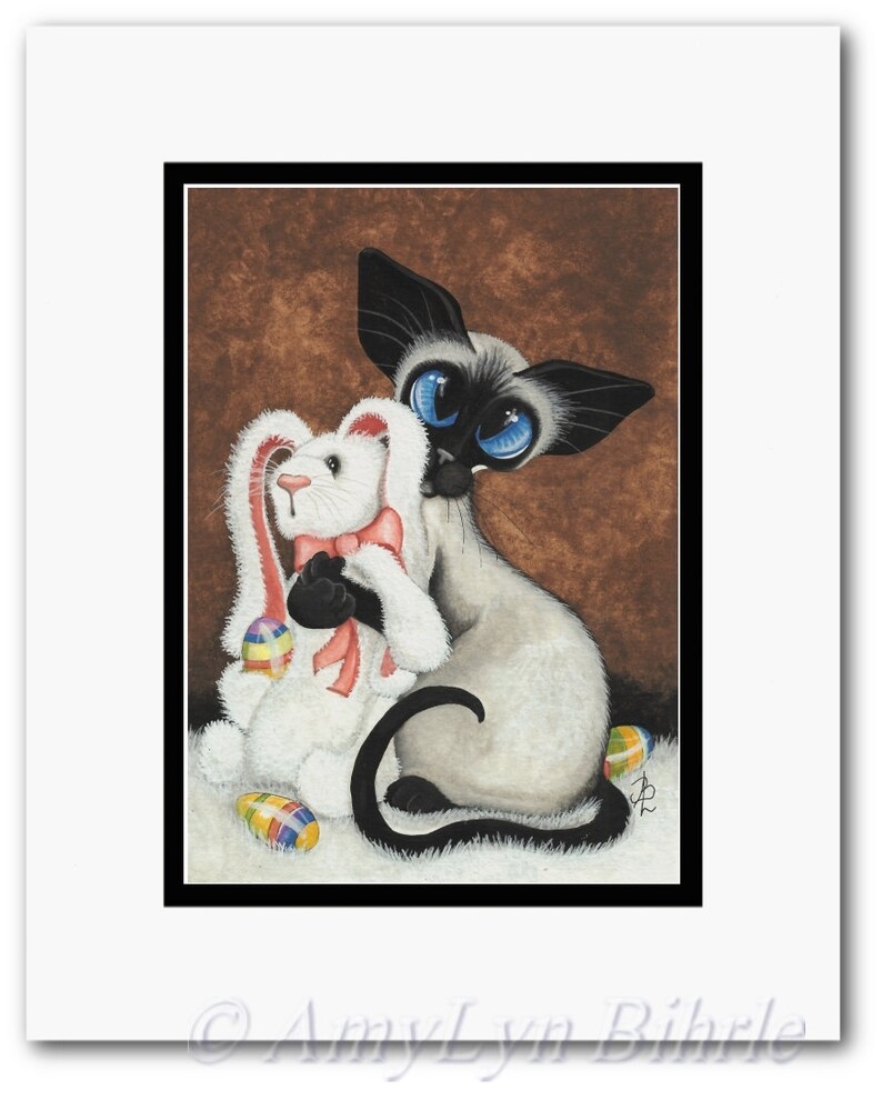 Siamese Cat Easter Bunny Hug Buddy Art Print by Bihrle ck402 image 2