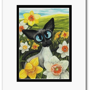 Siamese Cat Spring Flowers Easter Daffodils Art Prints & by Bihrle ck341 image 2