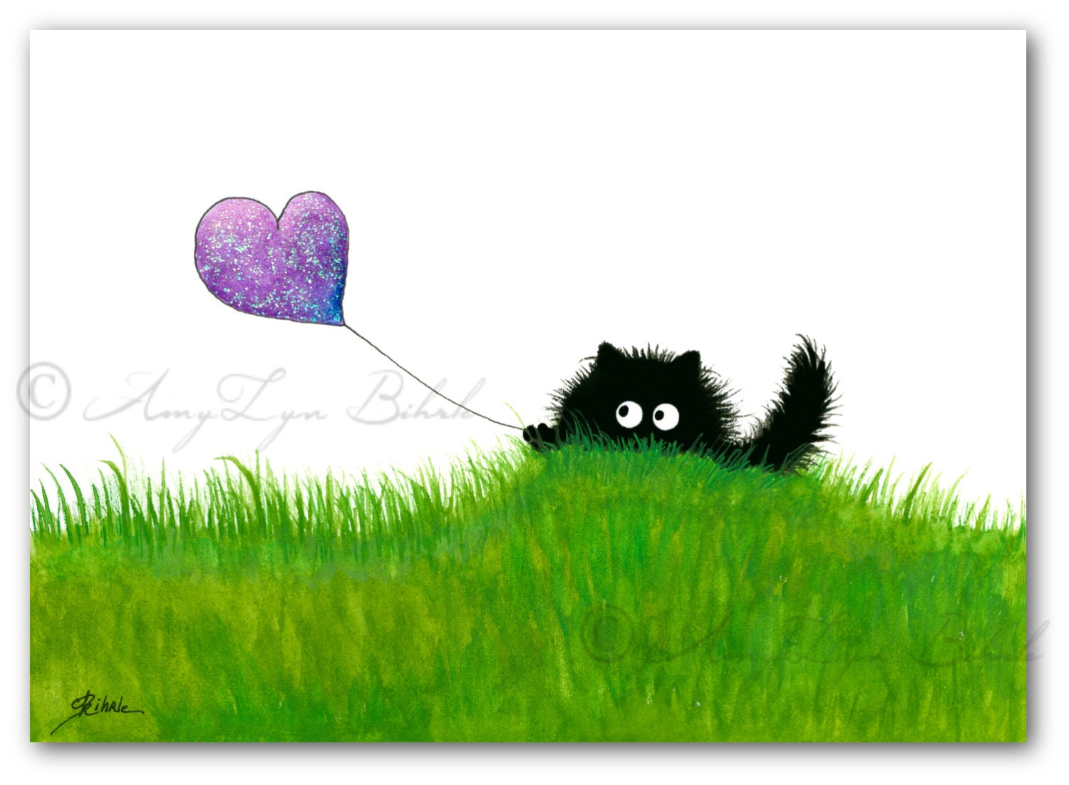 Art by Bihrle ck536 Fuzzy Black Cat /& Friends ORIGINAL Spring Flowers Lady Bug Hamster Butterfly
