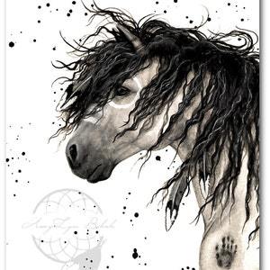 Majestic Horse Grey War Paint Feathers - Fine Art Prints by Bihrle mm44
