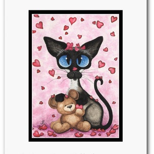 Siamese Cat Valentine Love Be Mine Bear ArT ArT Print by Bihrle ck333 image 2
